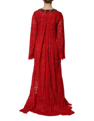 Dolce & Gabbana rotes florales Spitzenkleid mit Strasssteinen