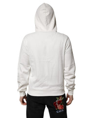 Dolce & Gabbana Weißer Kapuzenpullover aus Baumwolle mit DG ROYAL Print