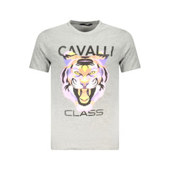 Cavalli Class Grigio Herren-T-Shirt aus Baumwolle