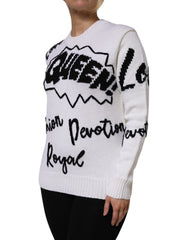 Dolce & Gabbana Pullover aus weißem Wollstrick mit Rundhalsausschnitt