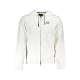 La Martina White Cotton Men Sweater with Hood and Zip Pockets