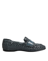 Dolce & Gabbana Blaue Slipper aus geflochtenem Leder