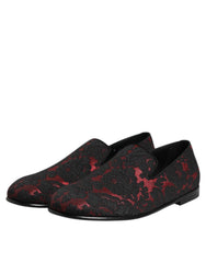 Dolce & Gabbana Red Black Jacquard Slip On Loafers Shoes