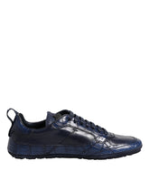 Dolce & Gabbana Dunkelblaue Leder-Low-Top-Herren-Sneaker