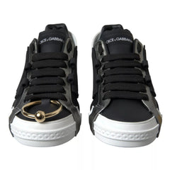 Dolce & Gabbana Schwarze Leder-Low-Top-Sneakers Portofino Schuhe