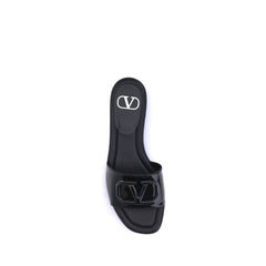 Valentino Garavani Black Calf Leather Bos Taurus Flat Sandals