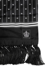 Dolce & Gabbana Schwarzer Seiden-Foulard für Herren mit Fransen und Print