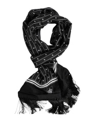 Dolce & Gabbana Schwarzer Seiden-Foulard für Herren mit Fransen und Print