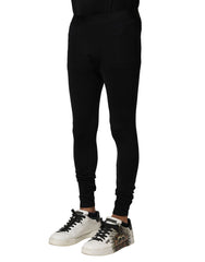 Dolce & Gabbana Schwarze Nylon Elastische Logo Herren Leggings Hose