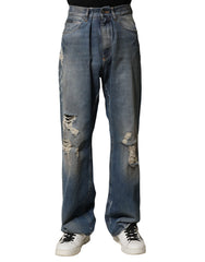 Dolce & Gabbana Blaue Zerrissene Herren-Denim-Jeans aus Baumwolle