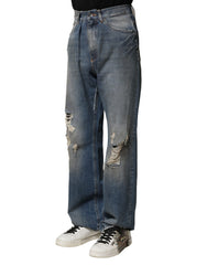 Dolce & Gabbana Blaue Zerrissene Herren-Denim-Jeans aus Baumwolle