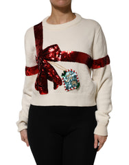 Dolce & Gabbana Weißer Pailletten-Pullover mit Rundhalsausschnitt