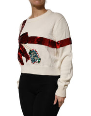 Dolce & Gabbana Weißer Pailletten-Pullover mit Rundhalsausschnitt