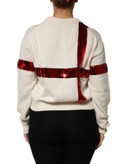 Dolce & Gabbana Weißer Pailletten-Pullover mit Rundhalsausschnitt
