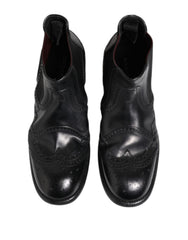 Dolce & Gabbana Schwarze Leder-Stiefeletten zum Hineinschlüpfen