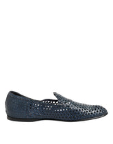 Dolce & Gabbana Blaue Slipper aus geflochtenem Leder