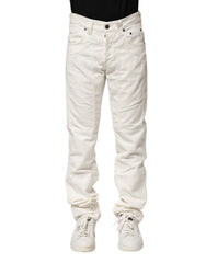 Jeckerson Weiße Baumwoll-Stretch Straight Fit Herren Jeans