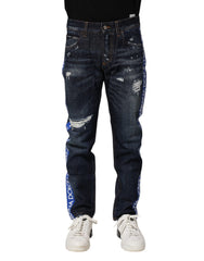Dolce & Gabbana Dunkelblaue zerrissene Skinny Jeans aus Denim