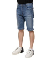 Dolce & Gabbana Blaue Herren-Bermuda-Jeansshorts aus Baumwoll-Stretch