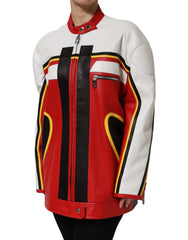 Dolce & Gabbana Bikerjacke aus mehrfarbigem Leder mit durchgehendem Reißverschluss