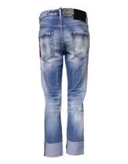 Dsquared² Blaue Washed Cotton Mid Waist Skinny Jeans