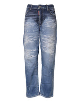 Dsquared² Blaue Destroyed Baumwoll-Jeans mit geradem Bein und mittelhohem Bund