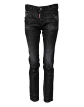 Dsquared² Schwarze gewaschene Baumwoll-Mid-Waist-Skinny-Jeans