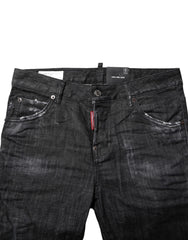 Dsquared² Schwarze gewaschene Baumwoll-Mid-Waist-Skinny-Jeans