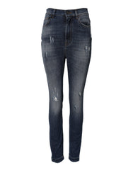 Dolce & Gabbana Blaue High-Waisted Jeans aus gewaschener Baumwolle