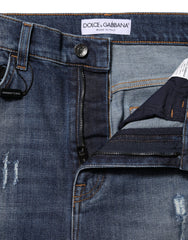 Dolce & Gabbana Blaue High-Waisted Jeans aus gewaschener Baumwolle