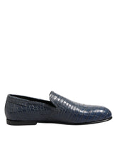 Dolce & Gabbana Blaue Exotic Leather Slipper Herren-Abendschuhe