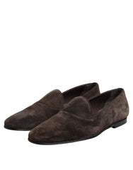 Dolce & Gabbana Braune Samtleder Slipper Loafer Schuhe