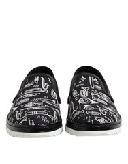 Dolce & Gabbana Schwarze bedruckte Herren-Slipper Loafer Schuhe