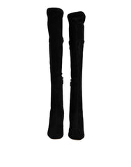 Dolce & Gabbana – Kniehohe Stiefel aus schwarzem Wildleder