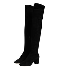 Dolce & Gabbana – Kniehohe Stiefel aus schwarzem Wildleder