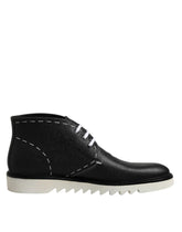 Dolce & Gabbana Schwarz-Weiß-Leder Stiefeletten Schuhe