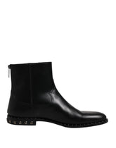 Dolce & Gabbana Schwarze Leder-Logo-Stiefeletten mit Nieten
