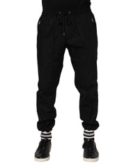Dolce & Gabbana Black Cotton Logo Tape Men Jogger Pants