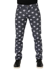 Dolce & Gabbana Dunkelgraue Logo Skinny Slim Jeans aus Baumwolle