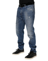 Dolce & Gabbana Blaue Jeans aus gewaschener Baumwolle mit Logo-Plakette