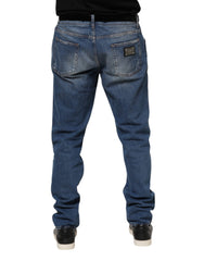 Dolce & Gabbana Blaue Jeans aus gewaschener Baumwolle mit Logo-Plakette