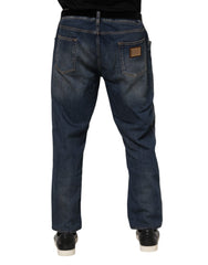 Dolce & Gabbana Blaue Baumwoll-Denim-Jeans mit Logo-Plakette im Slim Fit
