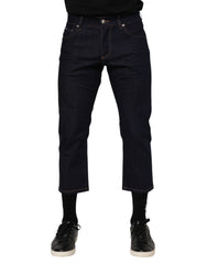 Dolce & Gabbana Dunkelblaue Baumwoll-Logo-Jeans für Herren mit schmaler Passform