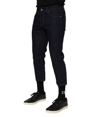 Dolce & Gabbana Dunkelblaue Baumwoll-Logo-Jeans für Herren mit schmaler Passform
