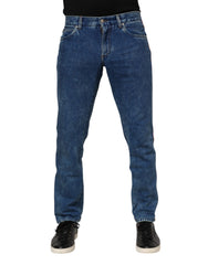 Dolce & Gabbana Blaue Baumwoll-Denim-Jeans mit Logo-Plakette