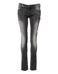 Acht dunkelgraue Baumwoll-Slim-Fit-Jeans mit niedriger Leibhöhe