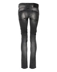 Acht dunkelgraue Baumwoll-Slim-Fit-Jeans mit niedriger Leibhöhe