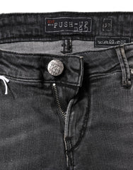 Acht dunkelgraue Baumwoll-Slim-Fit-Jeans mit niedriger Leibhöhe