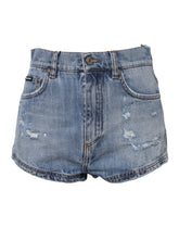 Dolce & Gabbana Blaue Logo-Plakette Denim-Baumwoll-Hotpants-Shorts