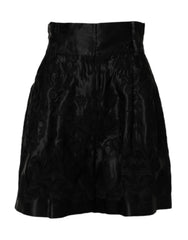 Dolce & Gabbana Schwarze Shorts aus Seide mit hohem Bund und Blumenstickerei